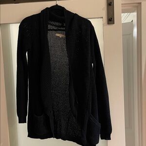 Navy Blue Open-Front Knit Cardigan